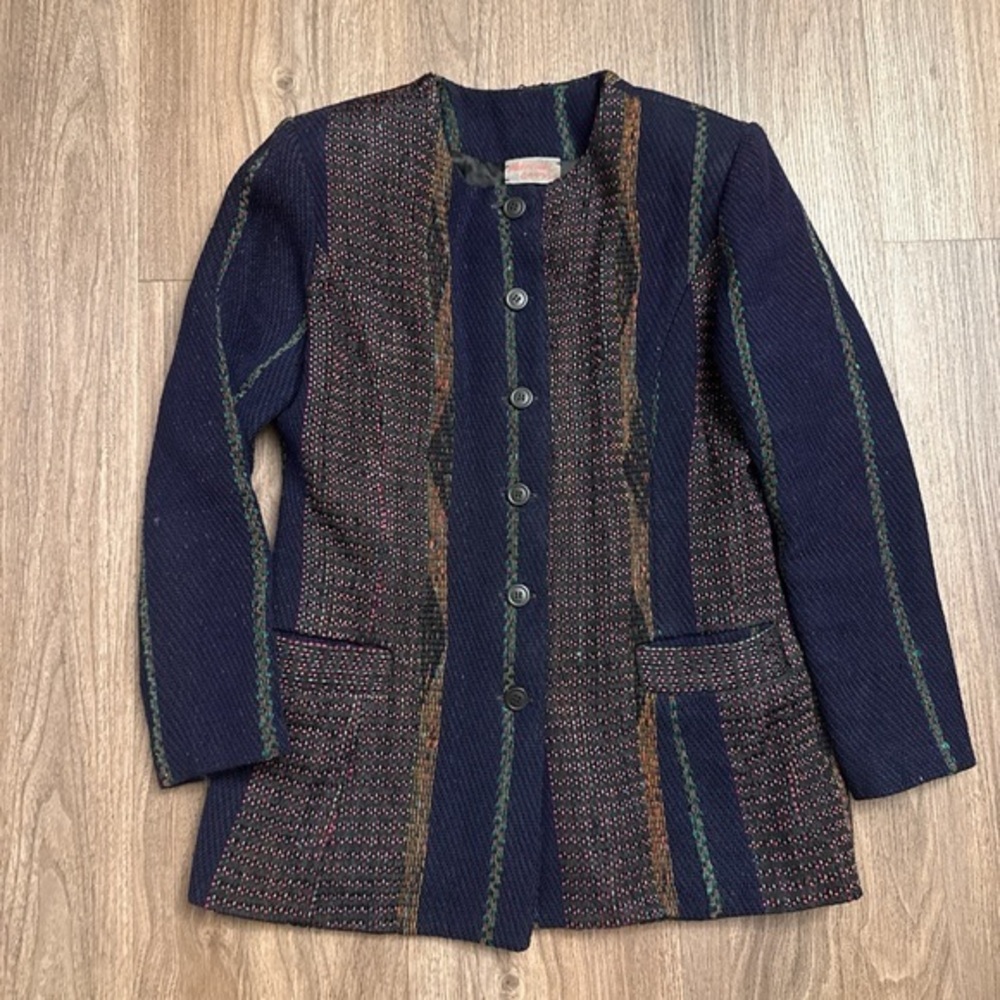 Vintage 1980s Deborah Cross Women's woven button front Multicolor Striped Jacket